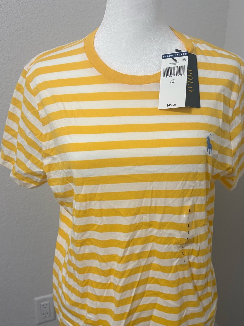 Ralph Lauren Yellow and White Striped Short-Sleeve Tee